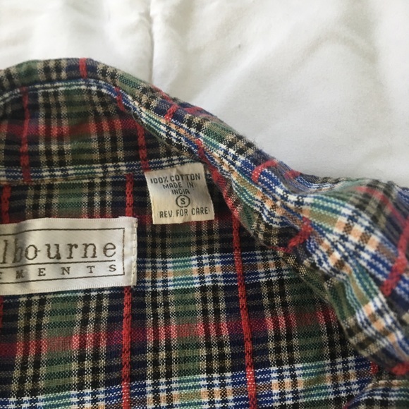 80s VTG Plaid Button Down Shoulder Pads - Picture 4 of 8